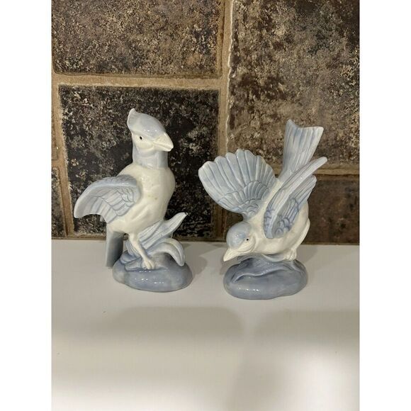 Vintage Artmark Blue Jay Porcelain Ceramic Bird Figurines Set of 2 - Picture 1 of 12